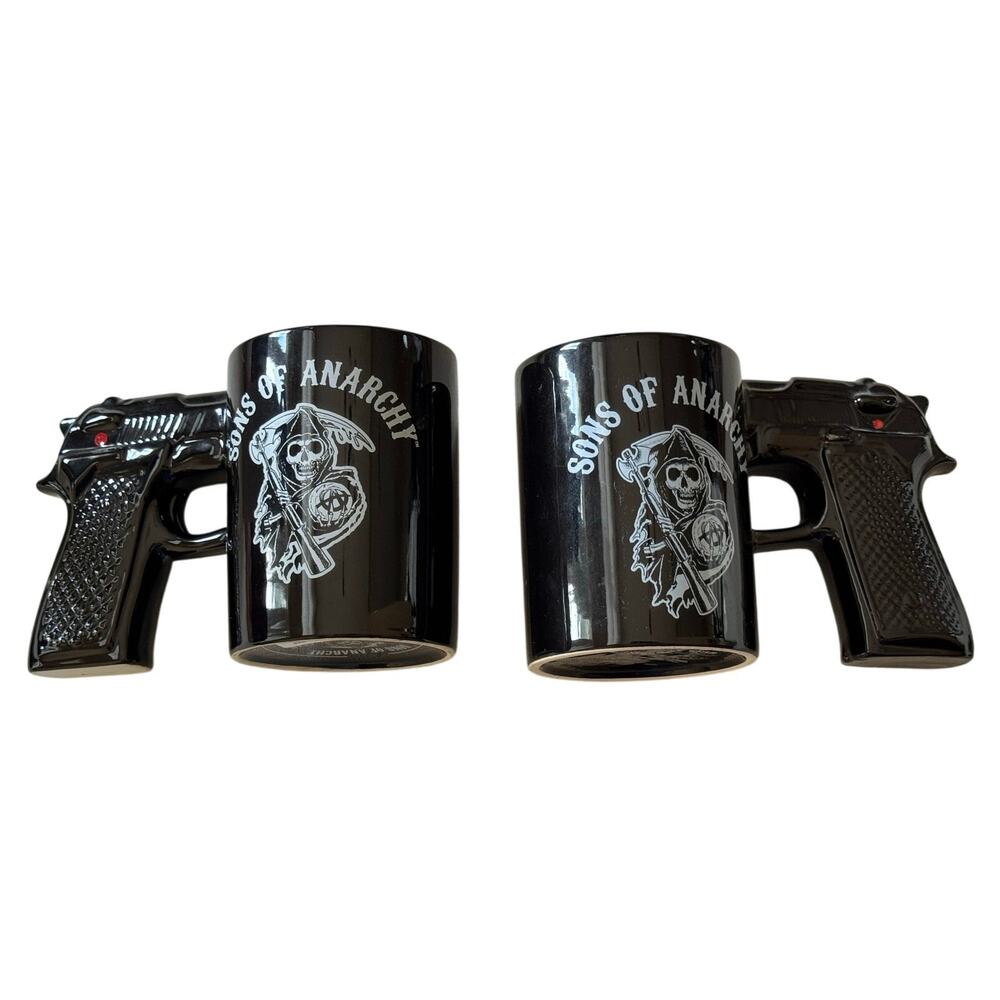 Sons of Anarchy Grim Reaper Coffee Mug Pistol Gun Grip Handle made Bundle of 2